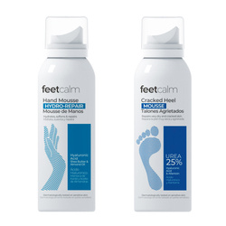 FEETCALM zestaw (Nawilżająco-regenerująca pianka do rąk + Zmiękczająca pianka do stóp z 25% mocznikiem) 2x75ml