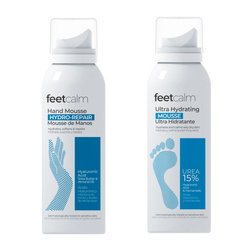 FEETCALM zestaw (Nawilżająco-regenerująca pianka do rąk + Ultranawilżająca pianka do stóp z 15% mocznikiem) 2x75ml