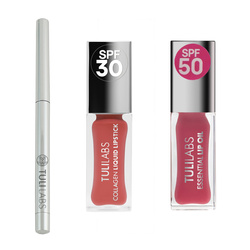 TULI LABS zestaw (kredka do ust 01, pomadka kolagenowa SPF30 Pure Nude 11ml, olejek do ust SPF50 Pinky Mood 7ml)